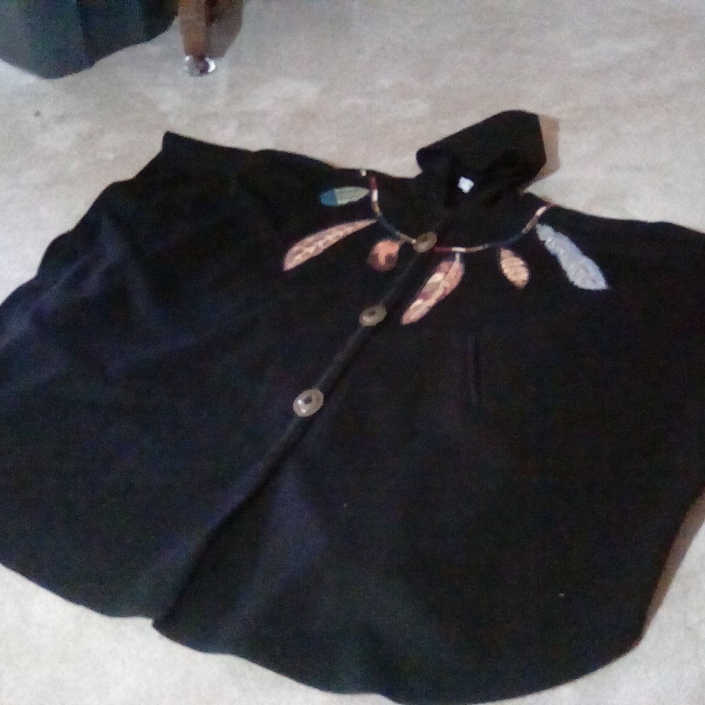 Coloratura Black Wool Hooded Poncho